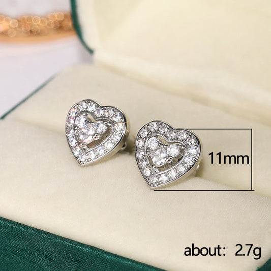 1 Pair IG Style Simple Style Shiny Heart Shape Inlay Copper Zircon Ear Studs