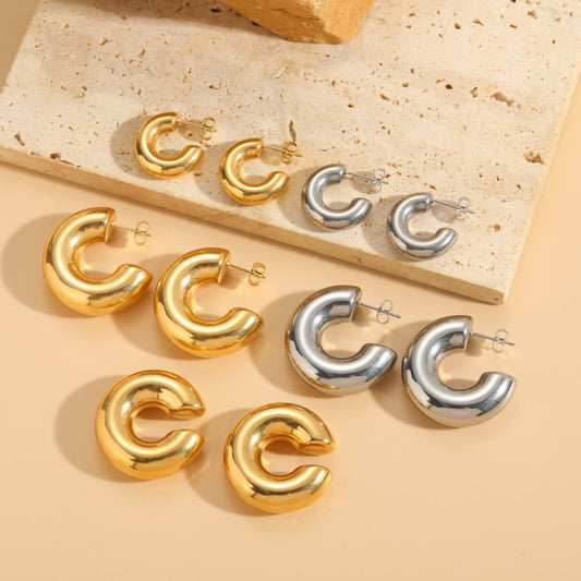 Cross-border hot-selling titanium steel C-tube earrings ins style light luxury fashion versatile simple temperament luxury earrings female wholesale