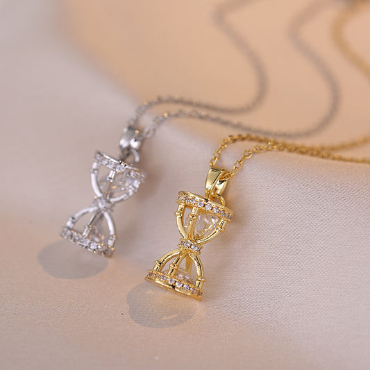 Titanium Steel Simple Style Geometric Hourglass Diamond Pendant Necklace
