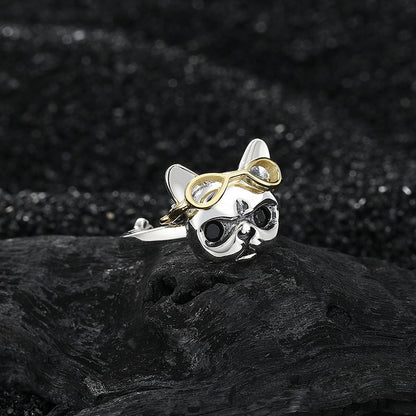 Cute Dog Sterling Silver Plating Open Rings