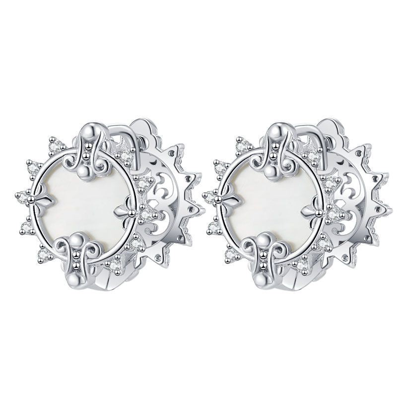 1 Pair Simple Style Geometric Inlay Sterling Silver Shell Zircon White Gold Plated Earrings