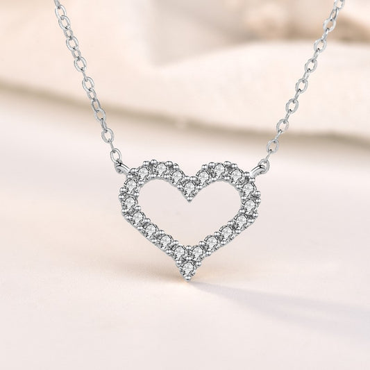 Sweet Heart Shape Sterling Silver Plating Inlay Zircon Pendant Necklace