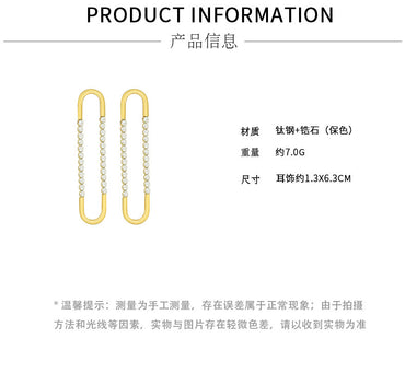 Fashion Temperament Geometric U-shaped Zircon Titanium Steel Earrings