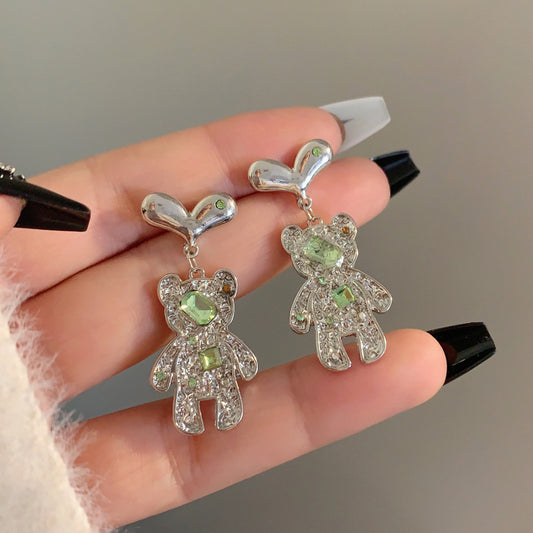 Fashion Bear Heart Shape Alloy Plating Inlay Gem Glass Women's Drop Earrings 1 Pair