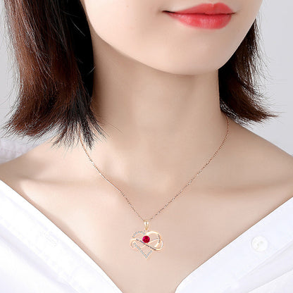 1 Piece Fashion Heart Shape Alloy Plating Rhinestones Birthstone Women's Pendant Necklace