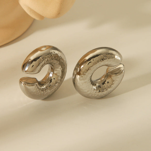 IG Style Women Hammered Geometric Stainless Steel Electroplating Clip On Earrings