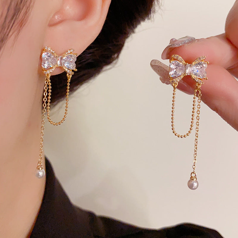 1 Pair Sweet Simple Style Bow Knot Copper Zircon 14K Gold Plated Drop Earrings