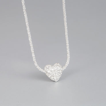 Korean S925 Sterling Silver Folds Heart-shaped Lavicle Chain Silver Jewelry