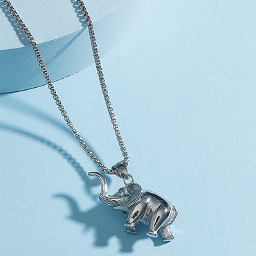 Hip Hop Upright Elephant Pendant Titanium Steel Necklace