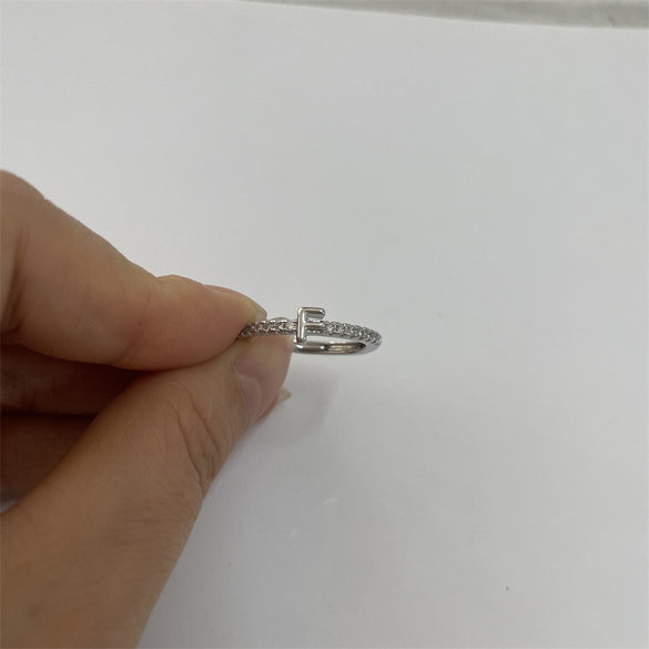 Cross-border new 26 initials micro-inlaid zircon open rings ins style personalized design English letter jewelry