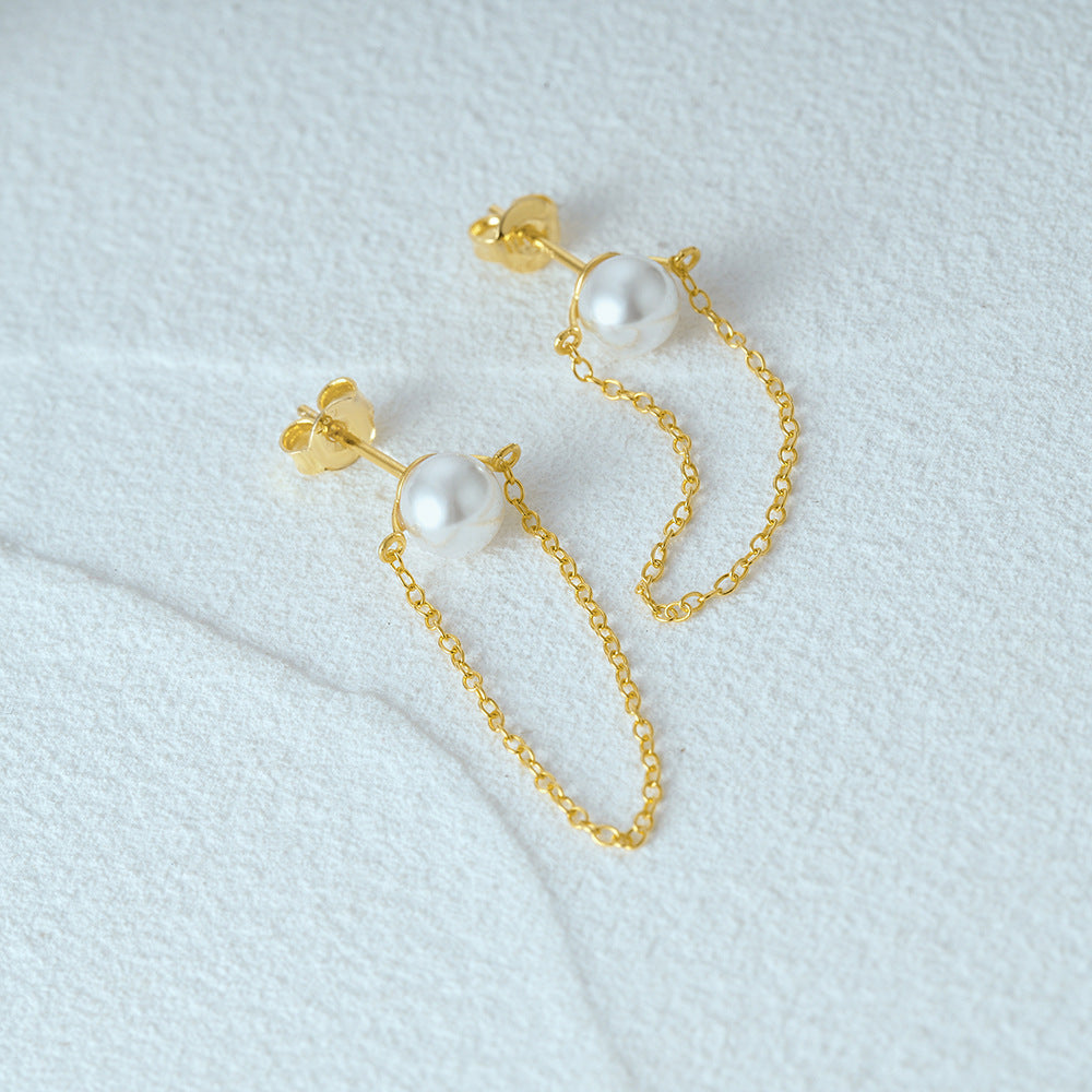 1 Pair Simple Style Geometric Solid Color Tassel Plating Chain Sterling Silver Drop Earrings