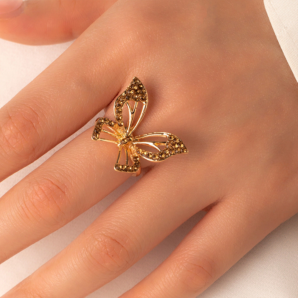 Women's Elegant Fashion Geometric Heart Butterfly Metal Rings Plating Artificial Rhinestones