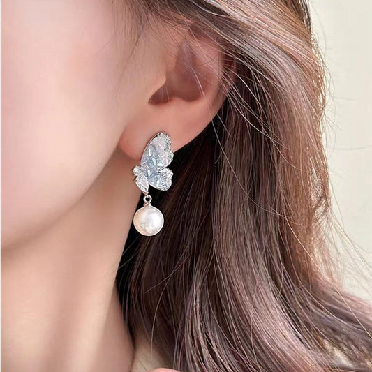 S925 Silver Pin Earrings Korean Luxury Niche Studs Retro Pearl Flower Temperament Versatile Earrings Wholesale Women