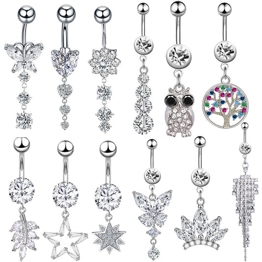 Streetwear Owl Crown Butterfly Stainless Steel Plating Inlay Zircon Belly Ring