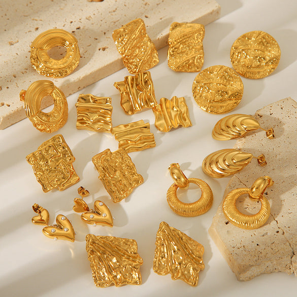 IG Style Circle Round Triangle Geometric Stainless Steel Electroplating Earrings