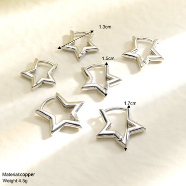 European and American cross-border fashion, simple and versatile, cold wind pentagram copper earrings 3-piece set