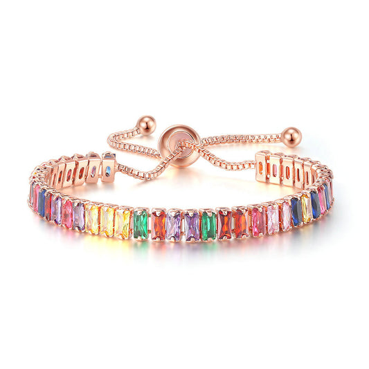 Fashion Geometric Multicolor Copper Bracelets Inlaid Zircon Copper Bracelets 1 Piece