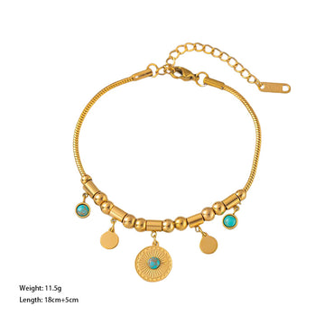 Retro Ethnic Style Round Titanium Steel Plating Inlay Turquoise Bracelets Necklace