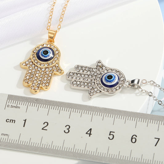 New Turkey Demon Eye Diamond Palm Pendant Necklace Wholesale Nihaojewelry