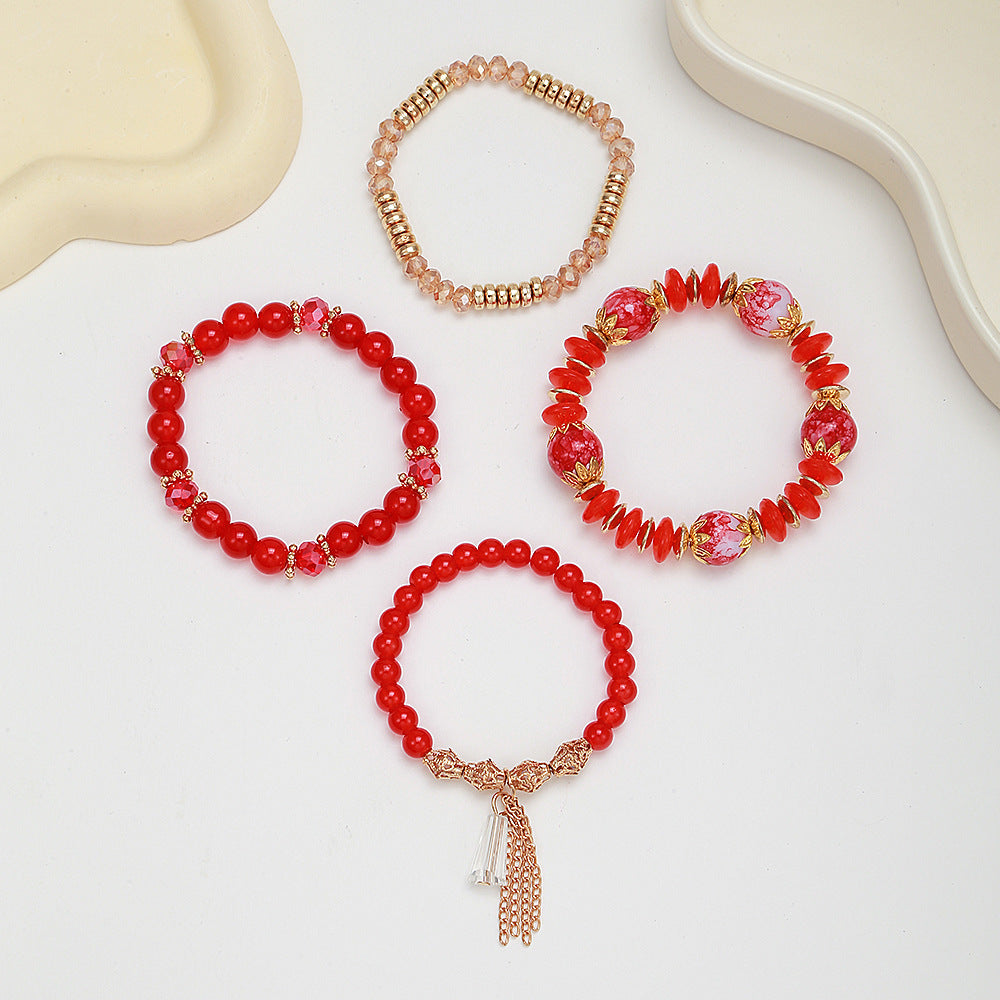 Simple Style Round Plastic Resin Beaded Women's Bracelets