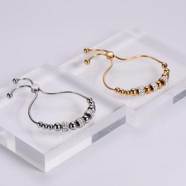 Fashion Stainless Steel Diamond Adjustable Size Beaded Bracelet