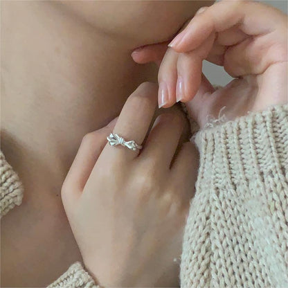 Sterling Silver Simple Style Bow Knot Open Rings