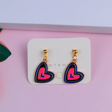 1 Pair Sweet Color Block Heart Shape Alloy Women's Earrings