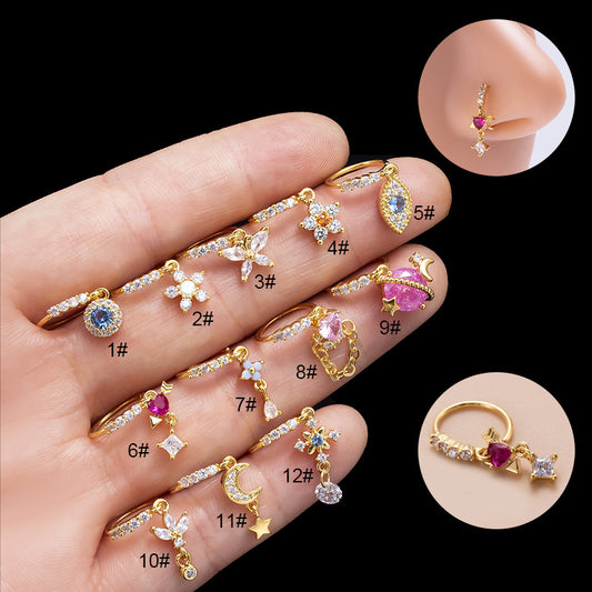 Ig Style Heart Shape Eye Butterfly Copper Plating Inlay Zircon Nose Ring