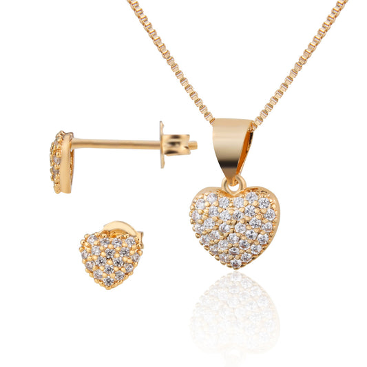 Fashion Inlaid Zirconium Heart-shaped Pendant Earrings Copper Set Wholesale Nihaojewelry