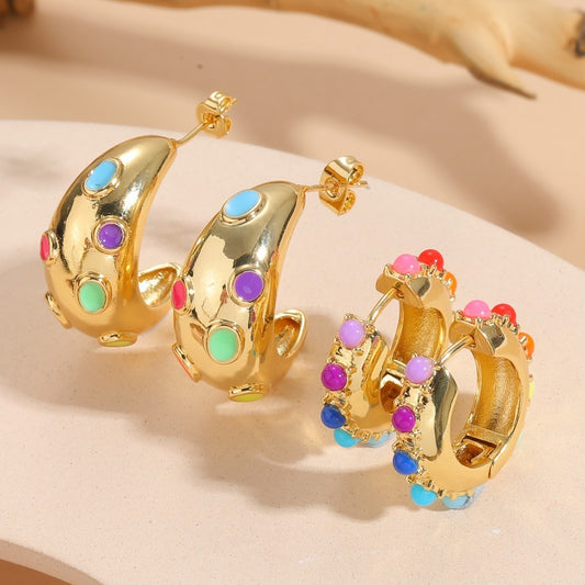 Bohemian dopamine wear with earrings Fashion OL personality simple copper plated 14K real gold earrings women