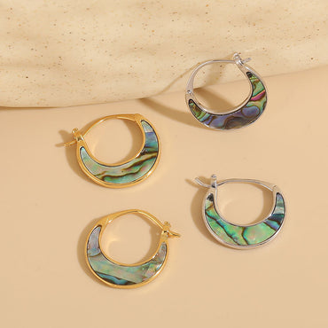 Amazon Hot Sale Shell Moon Earrings Simple Light Luxury Versatile Copper Plated 14K Real Gold Women's Earrings Earring Accessories