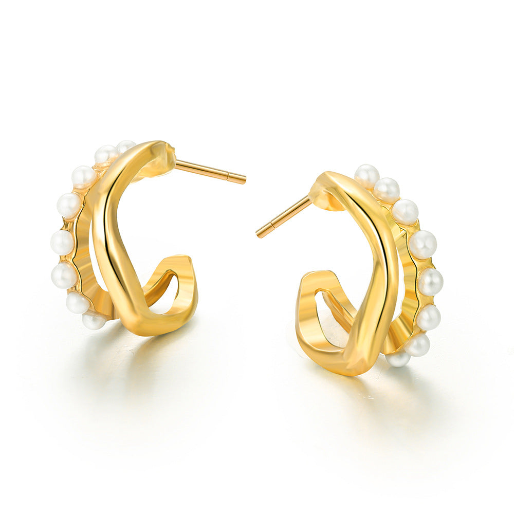 Fashion U Shape Geometric Alloy Inlay Artificial Pearls Women's Ear Studs 1 Pair