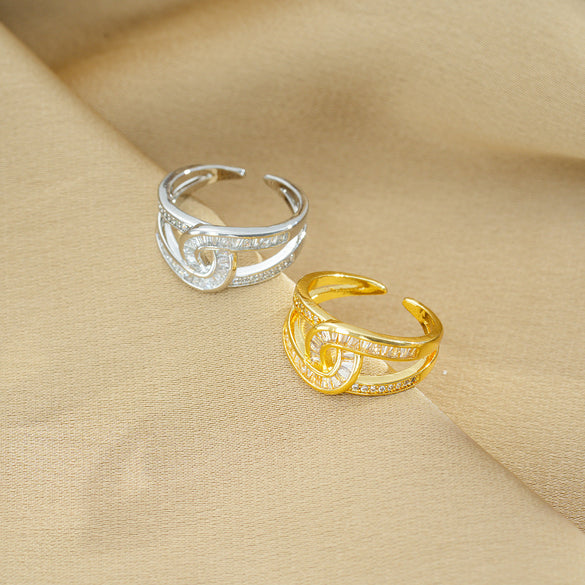 Moderate Luxury Round Geometric Copper 18K Gold Plated Rings