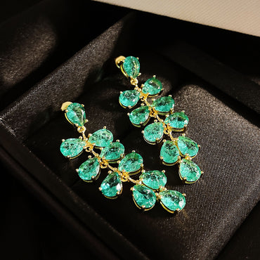 Peacock Green Cracked Diamond Earrings Ice Flower Grape Earrings Delicate S925 Silver Needle Stud Earrings