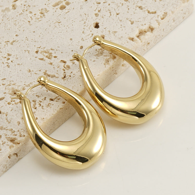 1 Pair Simple Style U Shape Polishing Stainless Steel Hoop Earrings