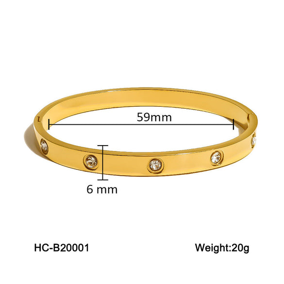 IG Style Inlay Round Stainless Steel Zircon PVD 18K Gold Bangle
