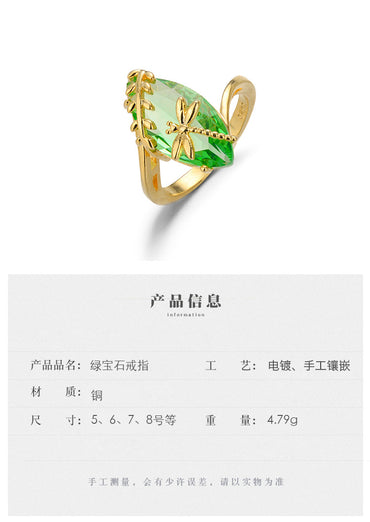 European And American Cross-border Green New Dragonfly Olive Emerald Ring Fashion Jewelry