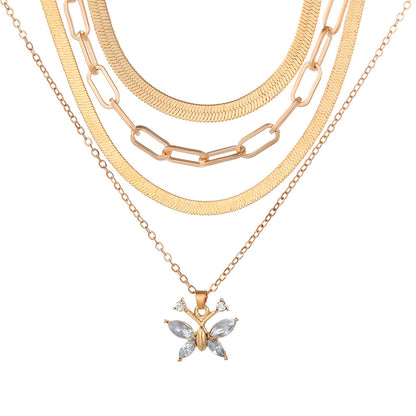 Ig Style Butterfly Alloy Plating Inlay Rhinestones Women's Layered Necklaces