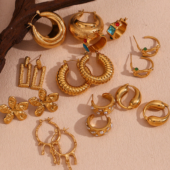 Fashion Circle Geometric Stainless Steel 18K Gold Plated Earrings