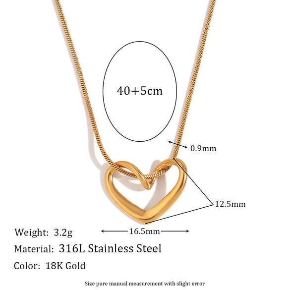 Fashion Heart Geometric Stainless Steel 18K Gold Plated Necklaces
