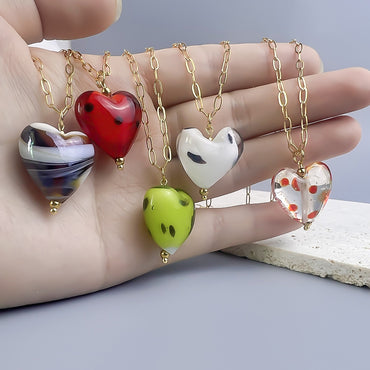 Sweet Heart Shape Stainless Steel Glass Wholesale Pendant Necklace