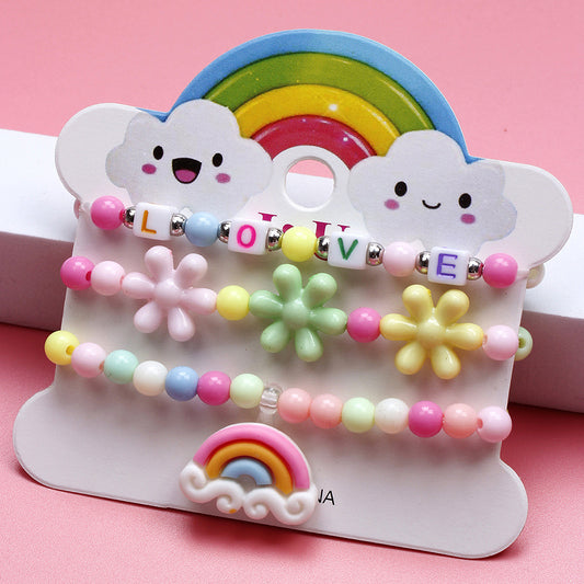 Cartoon Style Rainbow Flower Plastic Beaded Bracelets