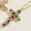 Cross-border hot-selling wild retro color zircon cross pendant necklace women's personalized design O-word chain clavicle chain