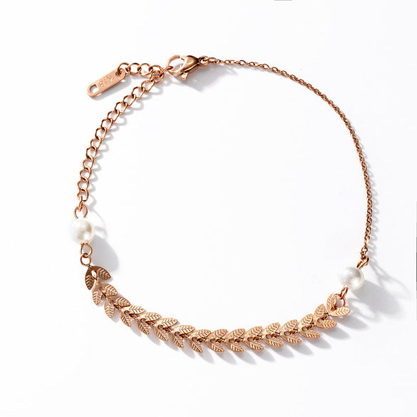 Moderate Luxury Women Pearl Geometric Titanium Steel 18K Gold Plated Bracelets