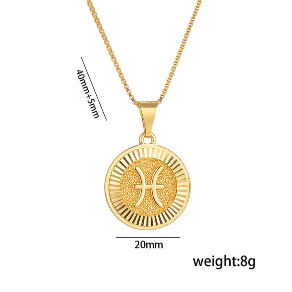 Fashion Zodiac Sign Letter Text Number Titanium Steel 18K Gold Plated Necklaces