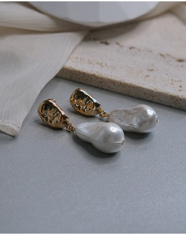 1 Pair Ig Style Casual Irregular Plating Artificial Pearl Copper Gold Plated Drop Earrings