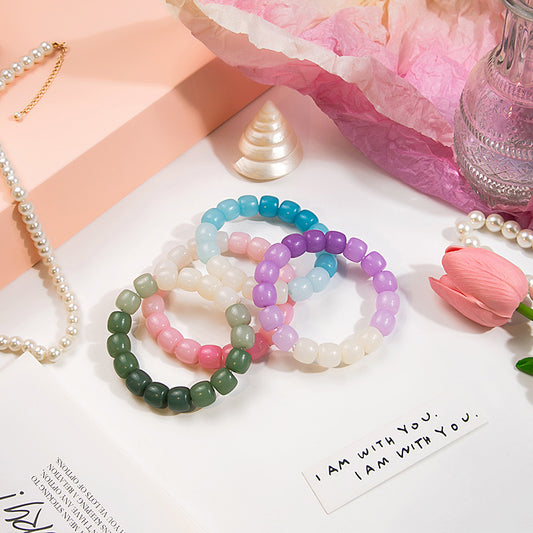 Casual Simple Style Round Gradient Color Plastic Beaded Plating Women's Bracelets