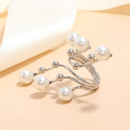 1 Piece Retro Geometric Alloy Plating Artificial Pearls Women's Open Ring