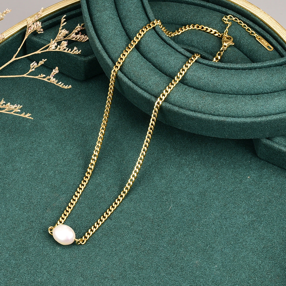 Simple Pearl Titanium Steel 18k Gold Necklace Clavicle Chain Wholesale