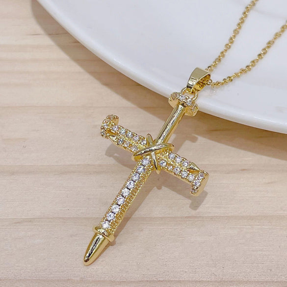 Moderate Luxury Cross Geometric Titanium Steel 18K Gold Plated Necklaces